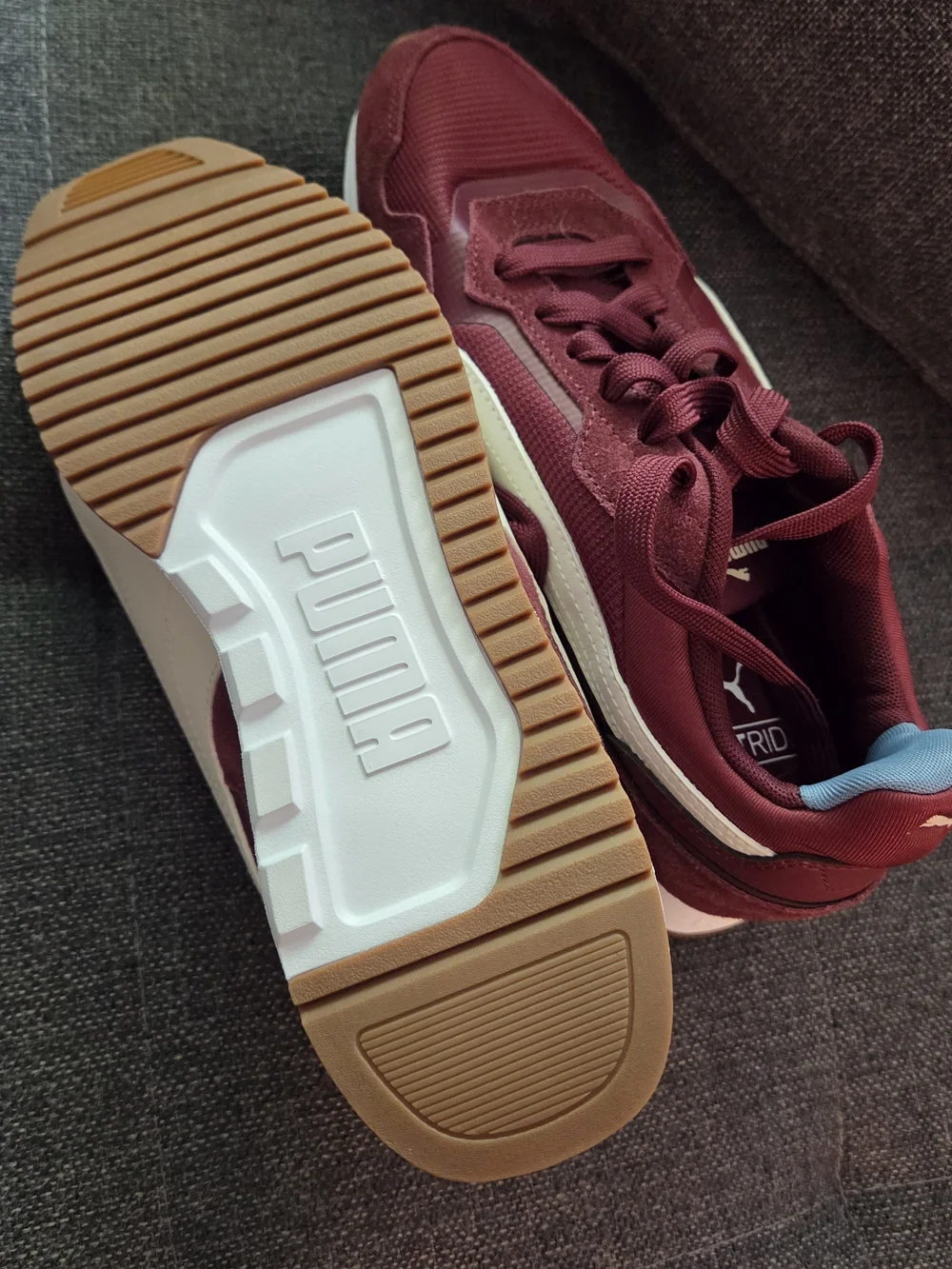 Puma Women's Burgundy Athletic Sneakers with Light Blue Heel Accent